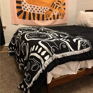 Patrick Church - “All Over You” Motif Black and White Reversible Throw Blanket